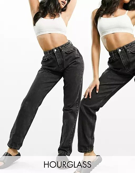 Hourglass high rise 'slouchy' mom jeans in washed black