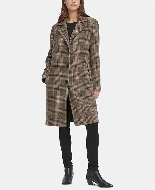 Plaid Faux-Leather-Trim Walker Coat, Created for Macy's
