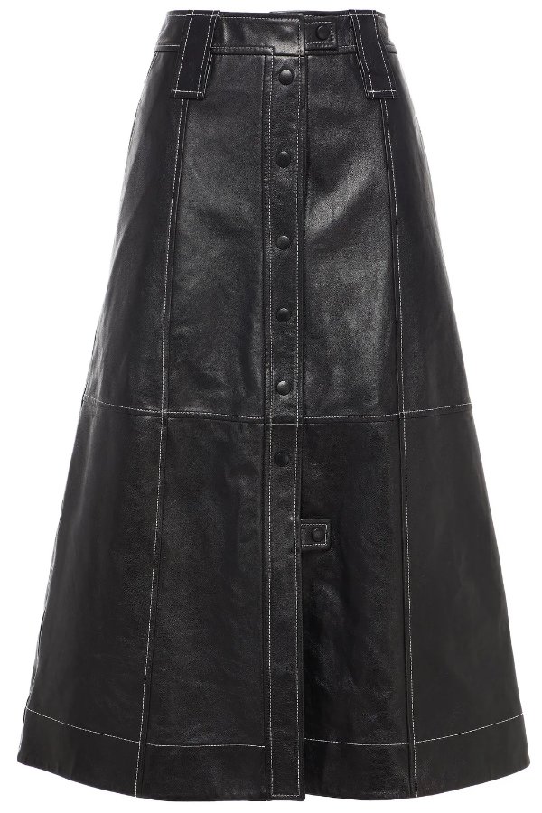 Flared leather midi skirt