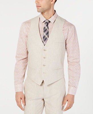Men's Slim-Fit Linen Tan Suit Vest, Created for Macy's