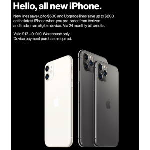 新用户最高节省500刀,升级用户最高节省200刀 Costco店内预定Verizon iPhone 11全系列 最高节省500刀