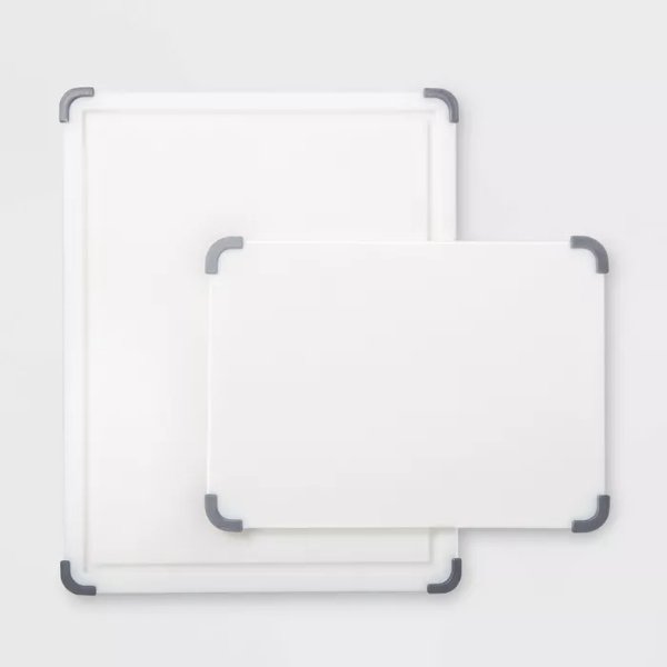 2pc Nonslip Poly Cutting Board Set White - Made By Design