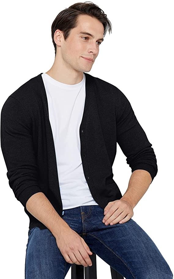 Cashmere Men's 100% Pure Cashmere Button Front Long Sleeve Cardigan Sweater