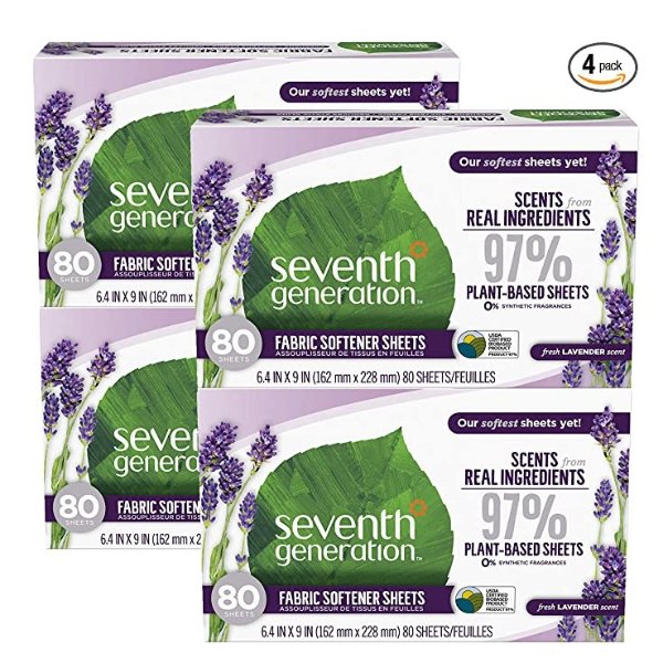 Dryer Sheets, Fabric Softener, Fresh Lavender Scent, 80 Count, Pack of 4