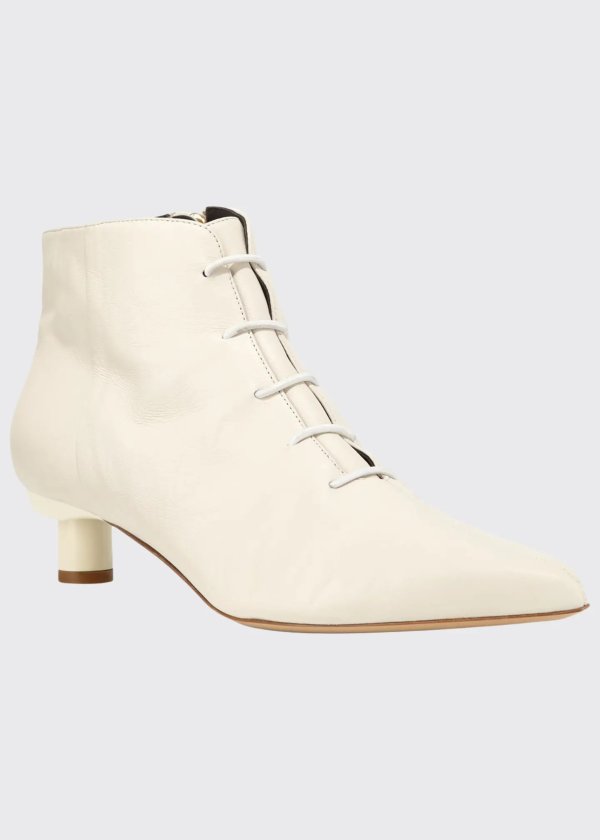 Asher Kitten-Heel Leather Ankle Booties, White