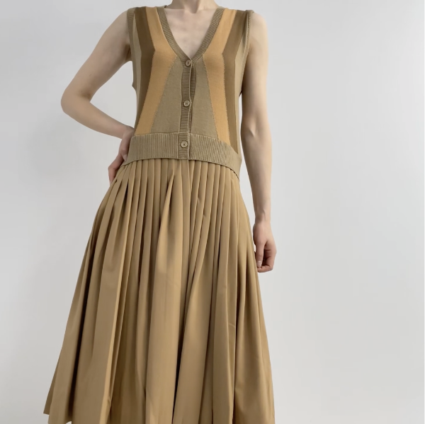Ladies Knitted Wool V-neck Sleeveless Vest Dress
