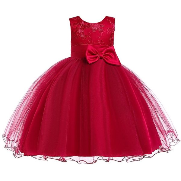 Toddler Girl Floral Embroidered Bowknot Design Sleeveless Princess Costume Party Tutu Mesh Dress