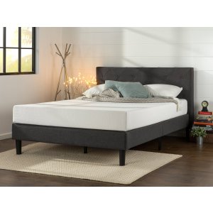 Zinus Upholstered Diamond Stitched Platform Bed with Wooden Slat Support, Queen Size