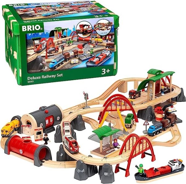 Deluxe Railway Set Wooden Toy Train Set for Kids - Made with European Beech Wood