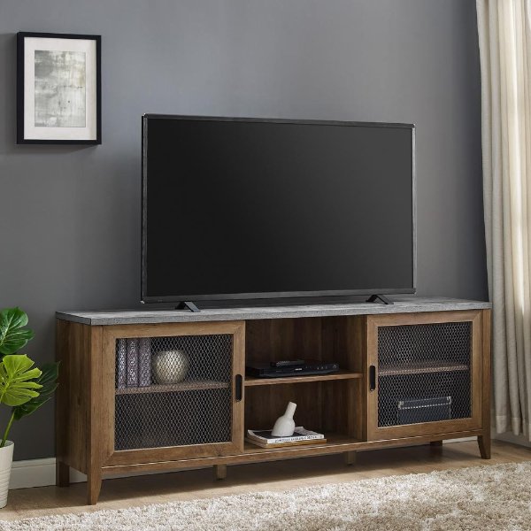 70 in. Dark Concrete and Reclaimed Barnwood Composite TV Stand Fits TVs Up to 78 in. with Storage Doors