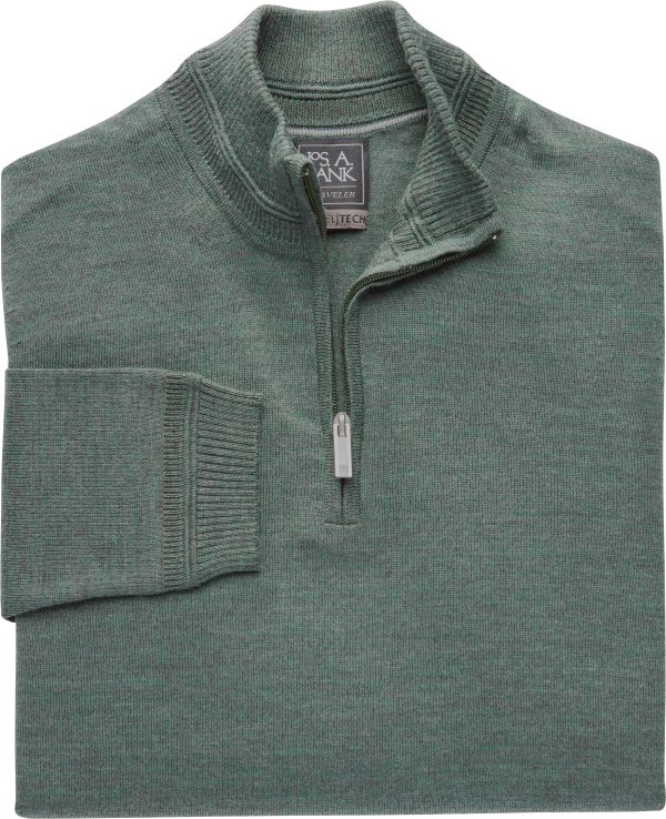 Travel Tech Merino Wool Blend Quarter Zip Mock Neck Sweater - Big & Tall - Traveler Sweaters | Jos A Bank