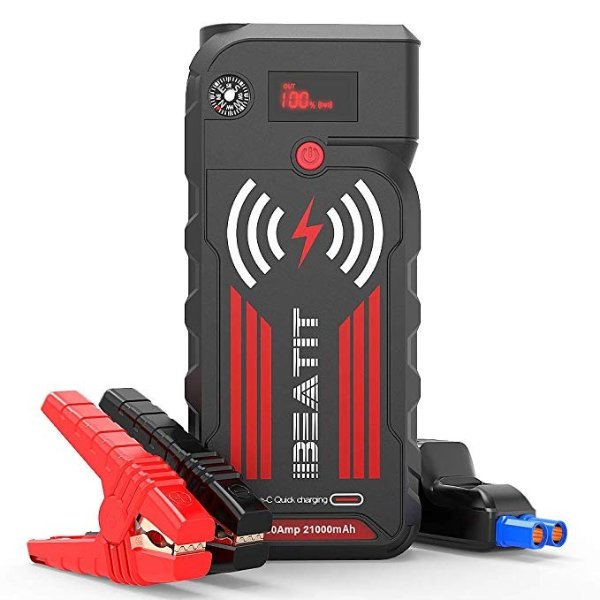 BEATIT G18 QDSP 2000Amp Peak 12V Portable Jump Starter (Up to 8.0L Gas and Diesel Engine) 21000mAh Power Bank With Wireless Charger Smart Jumper Cables
