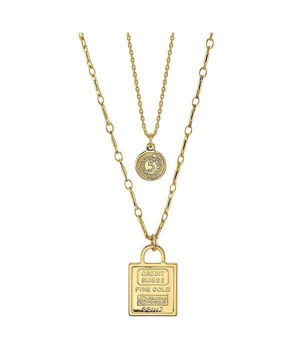 Gold Flash Plated Coin Layered Pendant Necklace