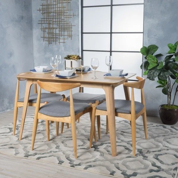 Francie 5-piece Mid-century Dining Set by Christopher Knight Home - Grey + Oak