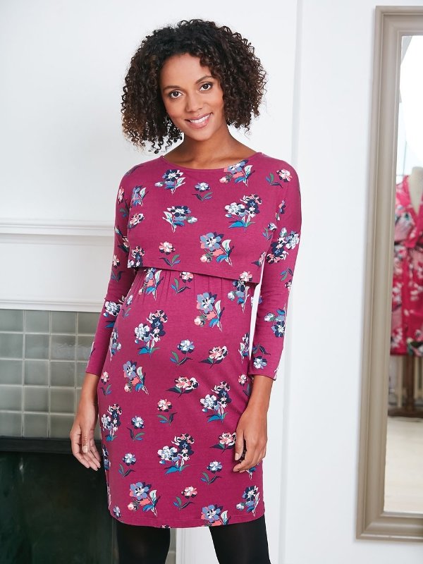 Floral Drop Shoulder Maternity & Nursing Tunic Dress