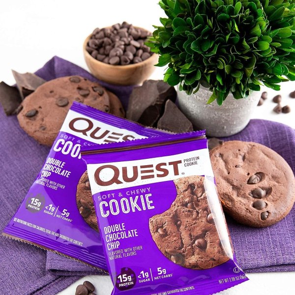 Quest Nutrition Double Chocolate Chip Protein Cookie, High Protein, Low Carb, 12 Count