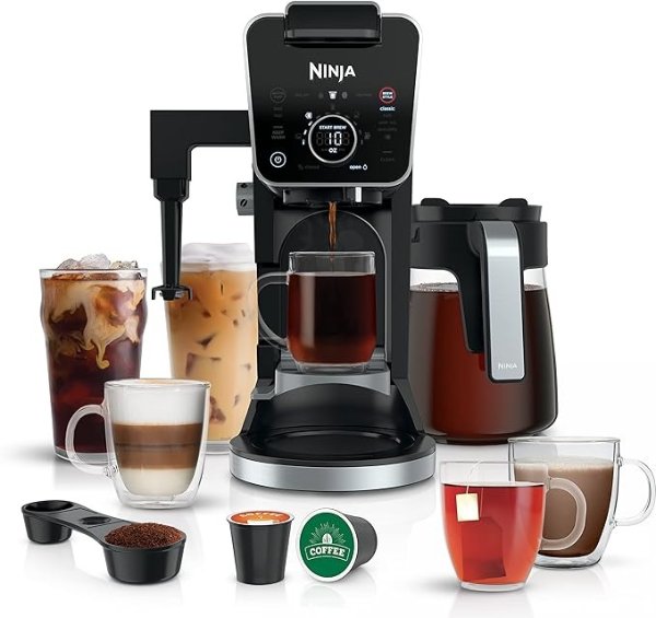 CFP301 DualBrew Pro Specialty 12-Cup Drip Maker with Glass Carafe, Single-Serve Grounds, compatible with K-Cup pods, with 4 Brew Styles, Frother & Separate Hot Water System, Black