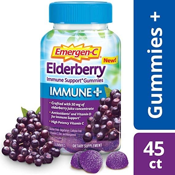 Immune+ Gummies (45 Count, Elderberry Flavor) Immune Support with 750mg Vitamin C, Plus Vitamin D and Zinc, Vegetarian, Caffeine Free, and Gluten Free Dietary Supplement