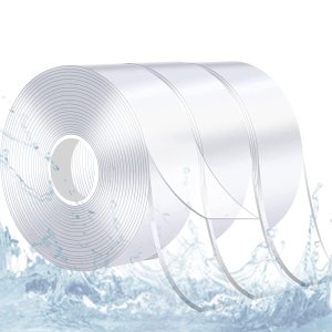 Candyfouse 3 Rolls Double Sided Tape Heavy Duty(29.8FT, 0.75 in Wide),Nano-Acrylic Material,Washed and Reusable