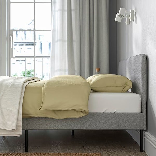 SLATTUM Upholstered bed frame, Knisa light gray, Queen