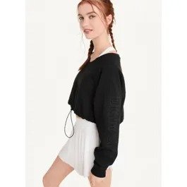 Exploded Outline Logo V-Neck Pullover With Bungee - DKNY