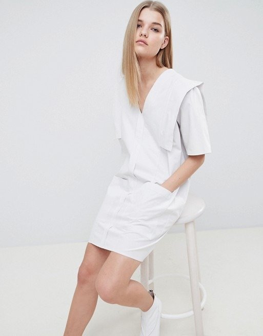 WHITE V-Neck Mini Dress at.com