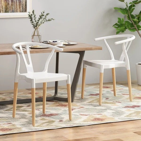 Mountfair Modern Wood Leg Dining Chairs (Set of 2) by Christopher Knight Home - White, Natural