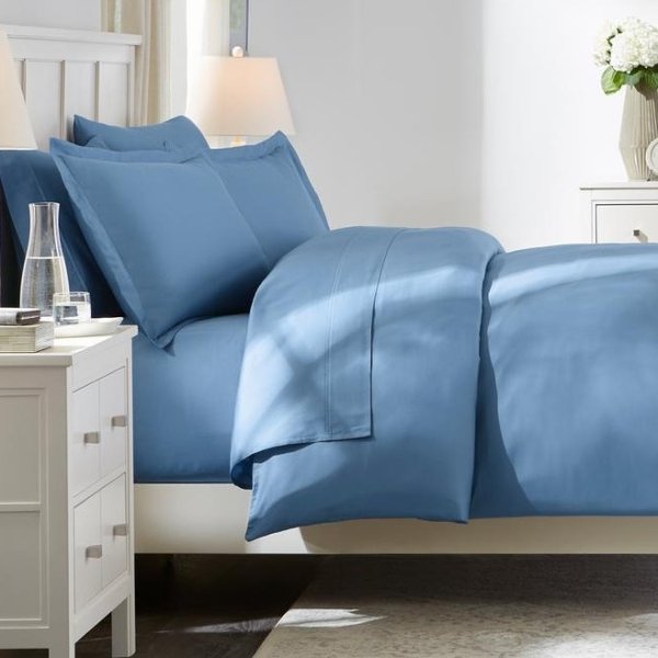 300 Thread Count Wrinkle Resistant American Cotton Sateen 3-Piece Full/Queen Duvet Cover Set in Washed Denim