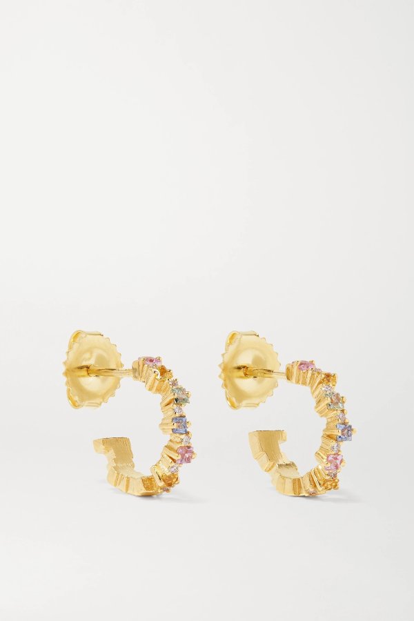18-karat gold, sapphire and diamond hoop earrings