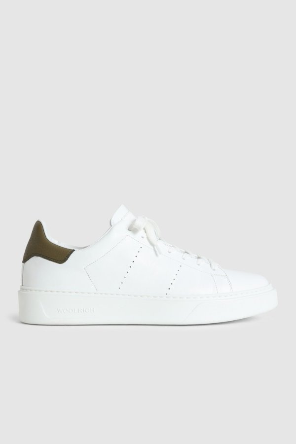 Leather Classic Court Sneakers White Military Green