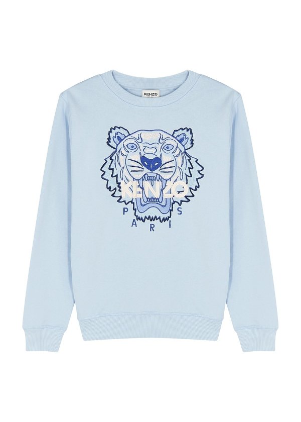 Blue tiger-embroidered cotton sweatshirt