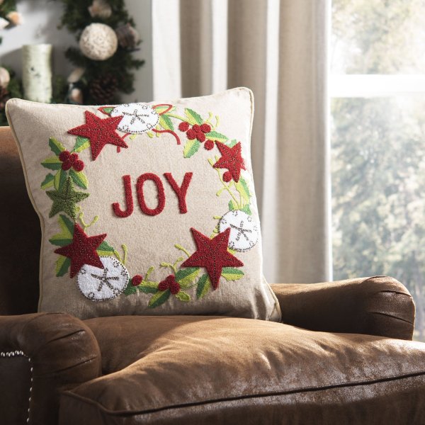 Jolly Joy Decorative Throw Pillow, 12" x 20", Green/Red/Beige