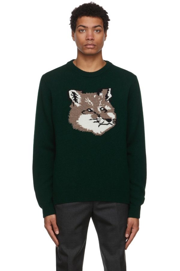 Green Big Fox Head Sweater