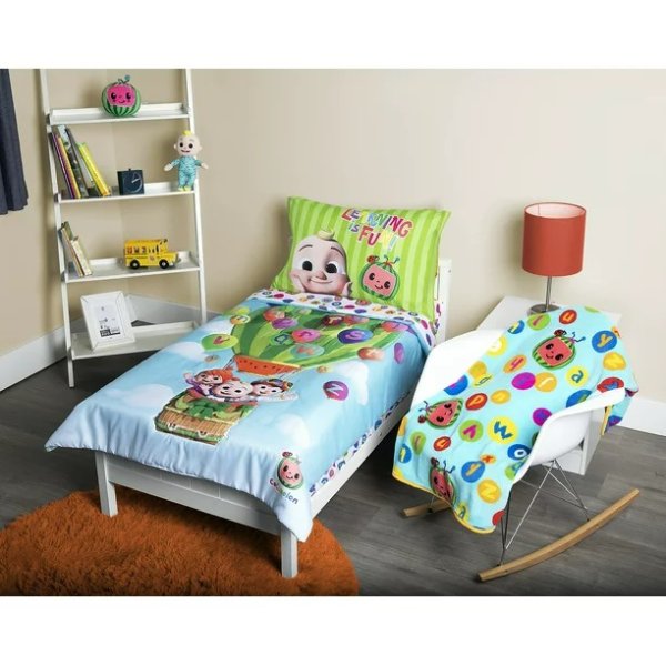 Cocomelon "Let's Go Play" 5-Piece Toddler Bedding and Plush Blanket Bundle Set