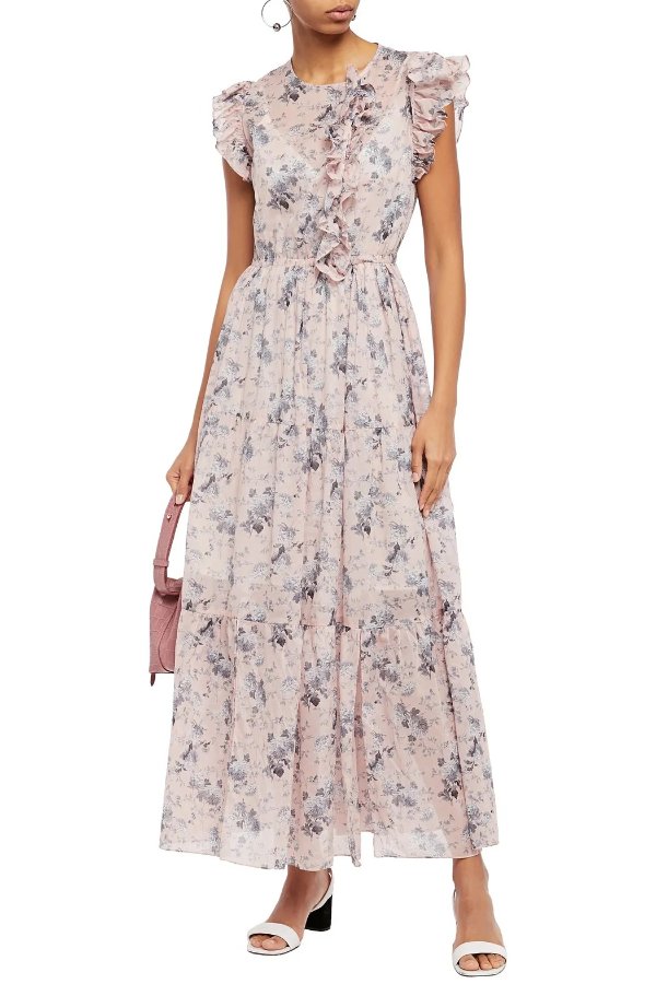 Rosea ruffle-trimmed floral-print cotton-voile maxi dress