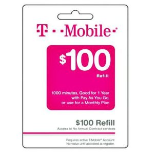$100 T-Mobile 预付费充值卡