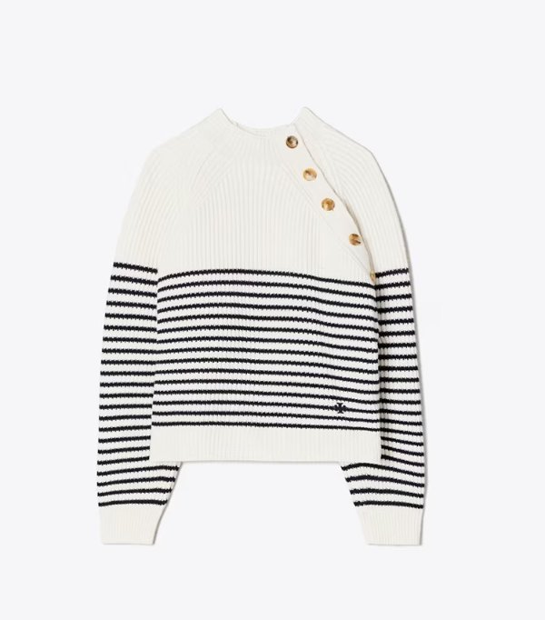 Breton-Stripe Merino Mock-Neck Sweater