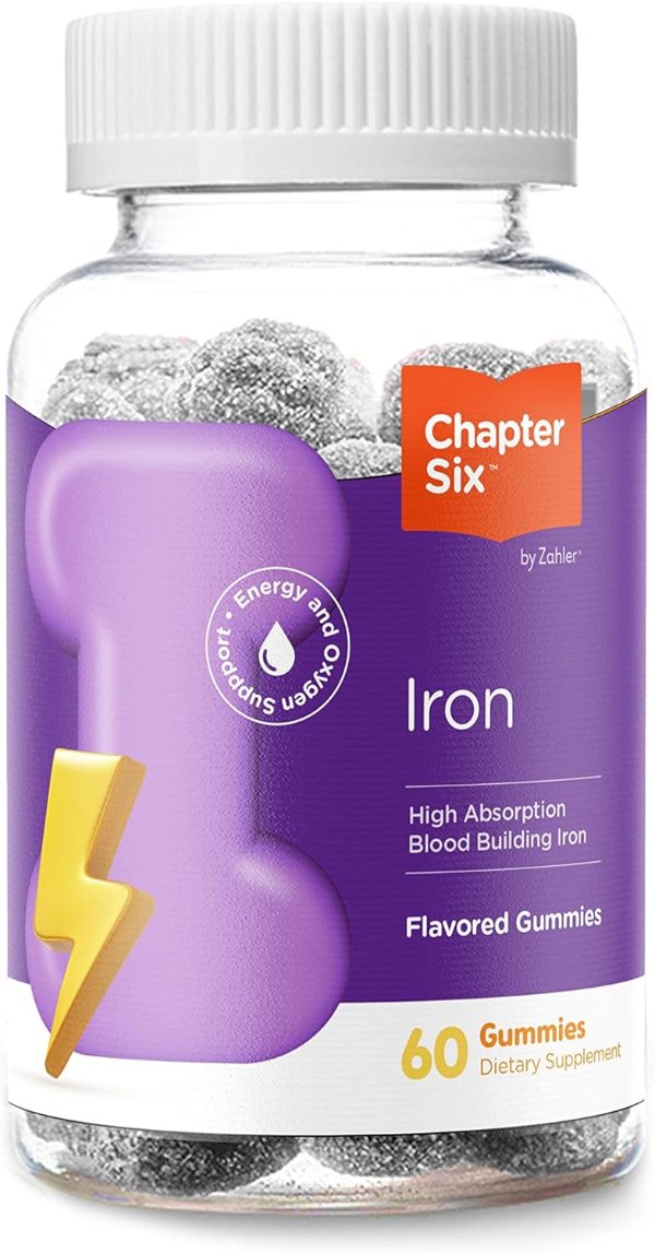 Chapter Six Iron Gummies, Iron Gummies Supplement with Vitamin C, Iron for Adults 10mg, Kosher, 60 Flavored Gummies (10MG)
