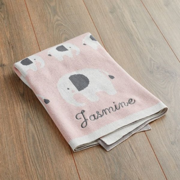 Personalized Pink Elephant Knitted Intarsia Blanket