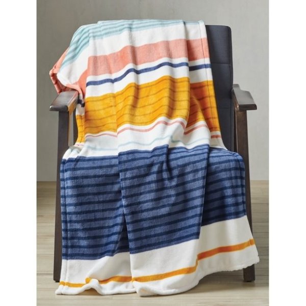 Oversized Velvet Plush Throw-Blanket, 50" X 72", Multi Stripe