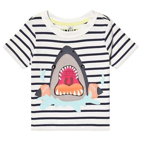 Blue and White Stripe Shark Applique T-Shirt | AlexandAlexa