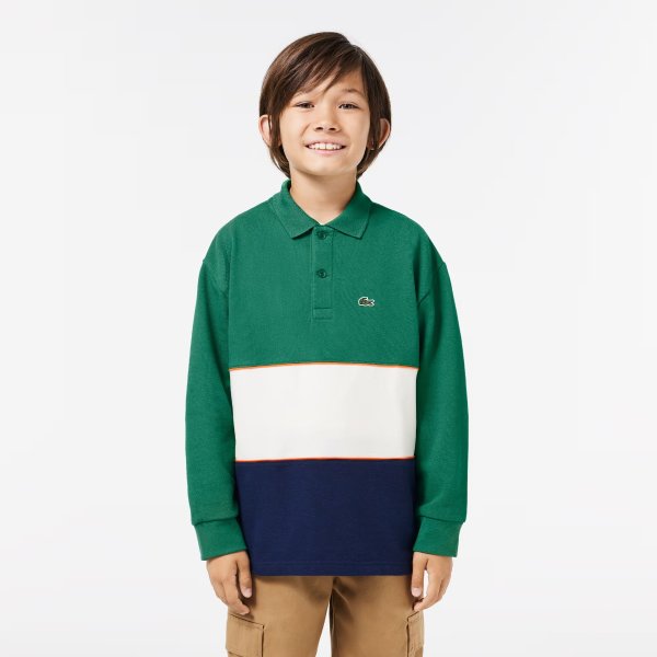 Kids' Long Sleeve Cotton Pique Colorblock Polo