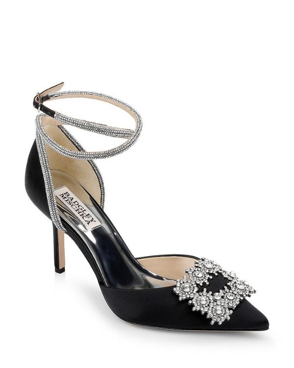 Women's Saint Embellished Ankle Strap Pointed Toe Pumps
