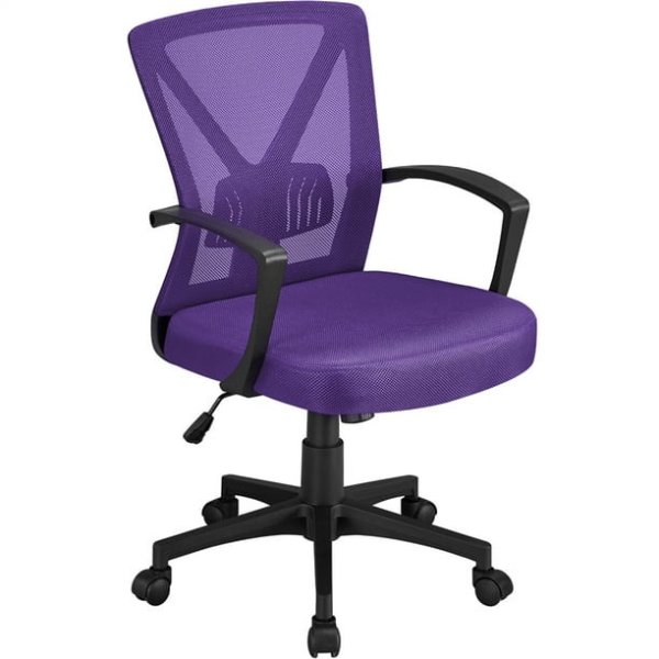 Adjustable Mesh Office Chair Mid Back Swivel Chair Executive Desk Chair Computer and Study Chair with Wheels, Purple