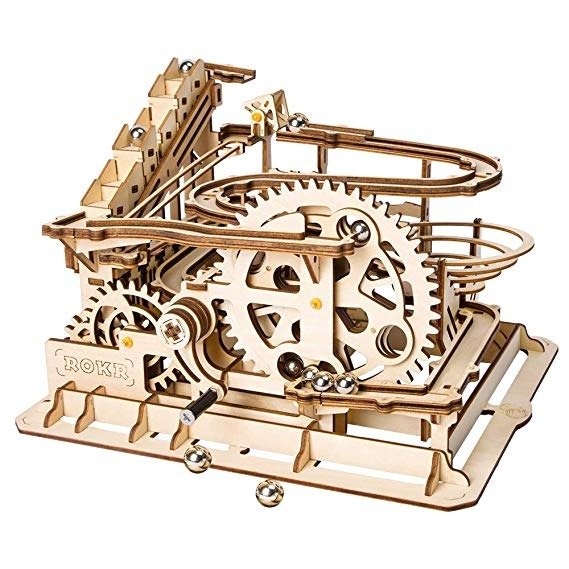 ROBOTIME 3D Wooden Laser-Cut Puzzle DIY Assembly Craft Kits Waterwheel Coaster with Steel Balls Best Birthday Gifts for Adults and Kids Age 14 +
