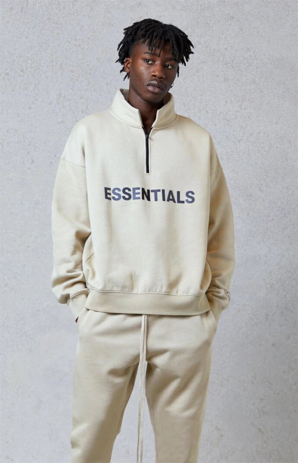 Essentials Cream Half Zip Sweatshirt