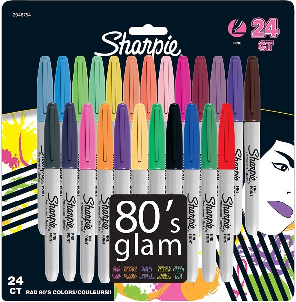 Permanent Markers, Fine Point, 80s Glam Colors, 24 Pack