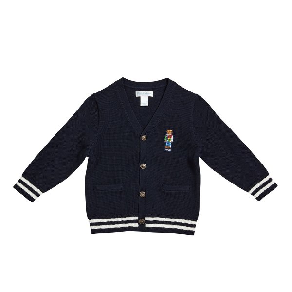 Boy's Polo Bear Rib Knit Cardigan, Size 9-24M