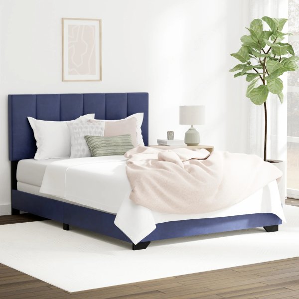 Reece Channel Stitched Upholstered Full Bed, Sapphire, byLiving Essentials