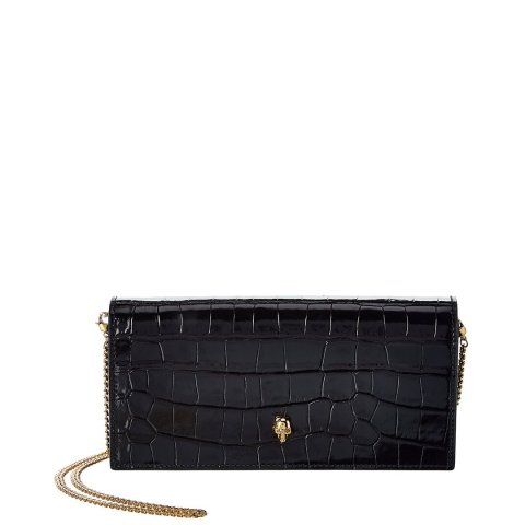 Skull Croc-Embossed Leather Wallet On Chain